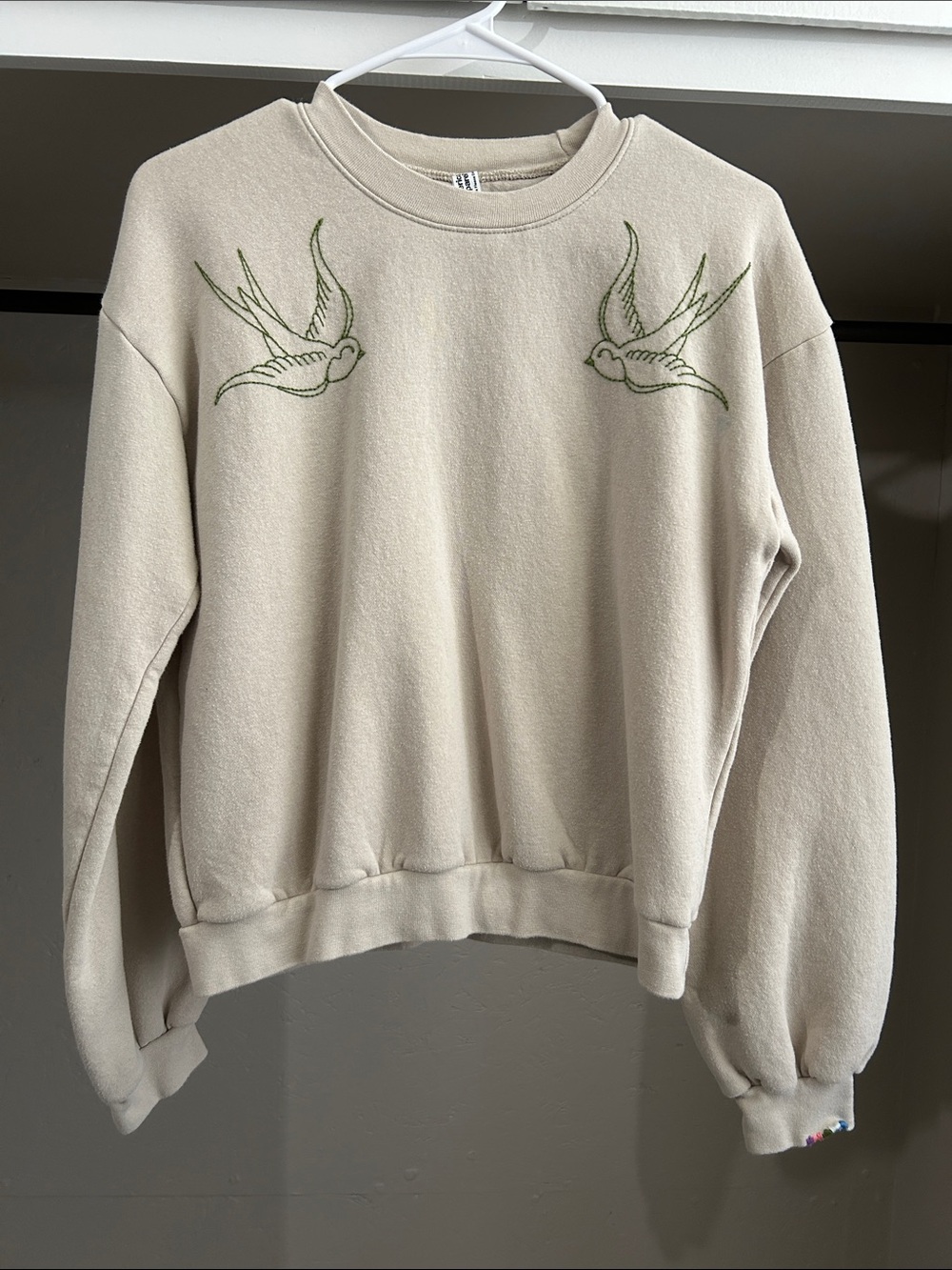One of a kind hand embroidered American apparel sweatshirt swallows birds s
